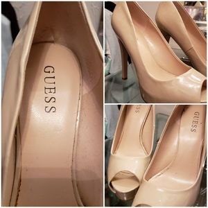 GUESS patent Neutral Peeptoe High Heels sz9